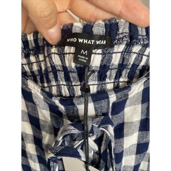 NWT Who What Wear Women's Tiered Maxi Dress Sz M Linen Blend Gingham Fisherman - Picture 13 of 15